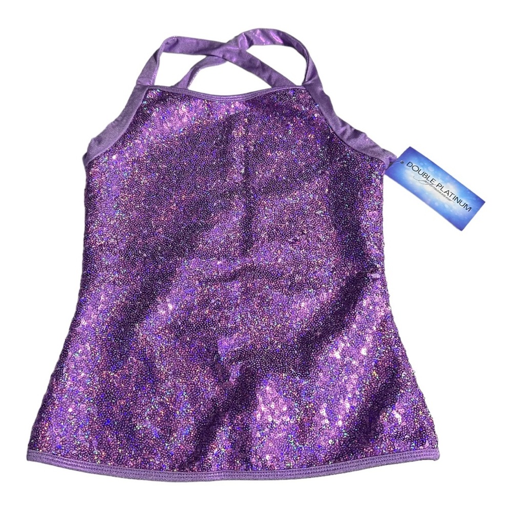 Double Platinum Dance Wear Girls Purple Sequin Top